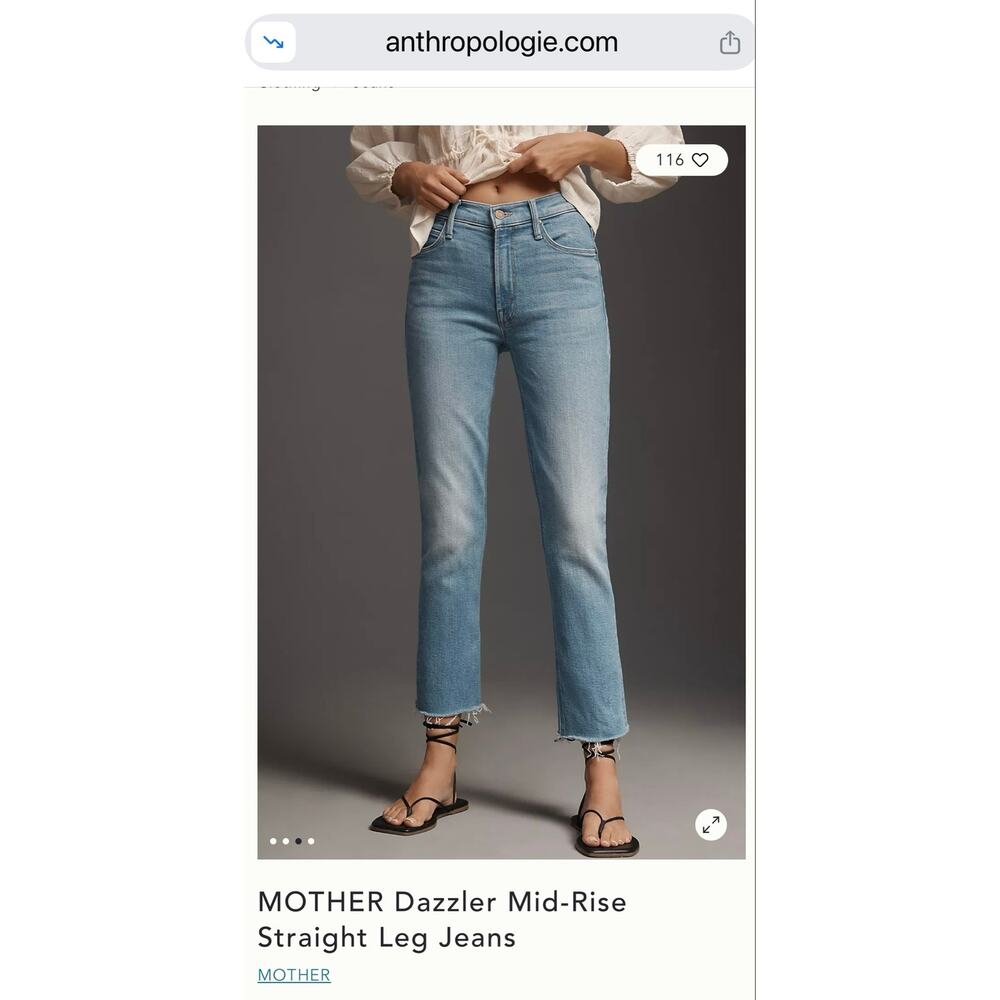 Mother Dazzler Mid-Rise Straight Leg Jeans Size 26. Riding the Cliff Side Wash.
